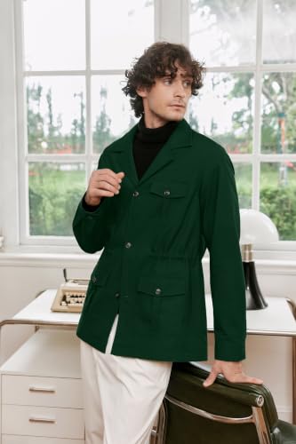 Image of Betusline Men's Safari Linen Long Sleeve Military Cargo Jacket | breathable lightweight material military coat casual wear long sleeve cargo with pockets excellent gift