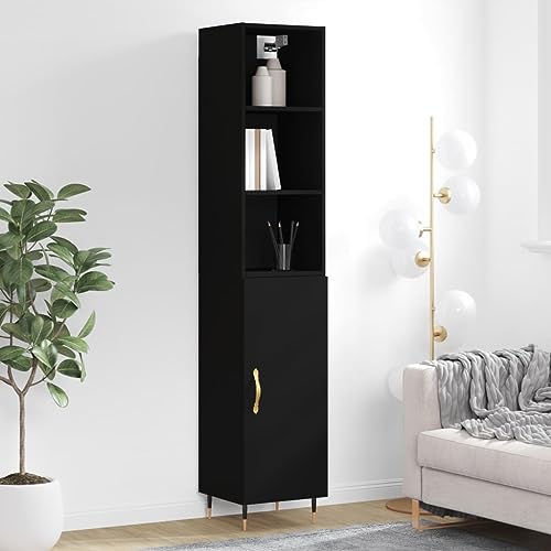 AJJHUUKI Muebles de exterior - Highboard negro 34,5 x 34 x 180 cm, muebles de madera de ingeniería