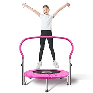 DARCHEN Indoor Small Trampoline for Kids Foldable Mini Trampoline with Adjustable Foam Handle Workout Indoor Outdoor Home Use