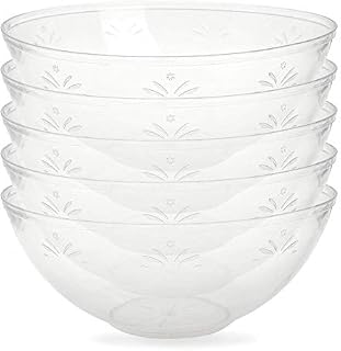 PLATTER PLEASERS Pack of 5 Re-usable Plastic Serving Bowls 1500ml ~ Lightweight ~ Durable ~ Clear