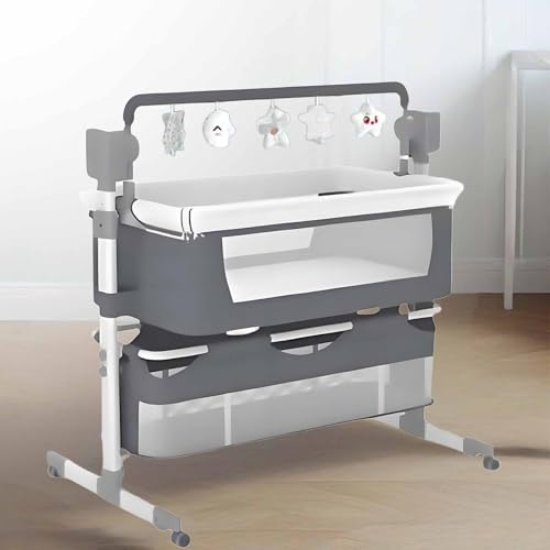 Cuna multifuncional para bebé, cuna eléctrica inteligente con Bluetooth, cuna plegable multifuncional con música y colchón, 5 velocidades de balanceo,Gray