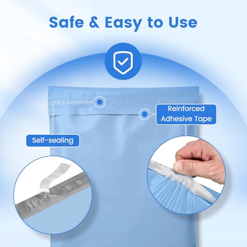 Image of Metronic Poly Mailers 10x13 50 Pack, Self Seal Shipping Bags for Clothes | Waterproof Tear-resistant Mailing Envelopes, Thick Packaging Bags for Clothing, Boutiques, Small Business, Haze Blue.