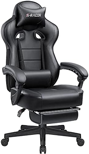 Homall Gaming Chair Racing Fashion Reclining Chair Ergonomic Dwelling Workplace Laptop Chair Excessive Again PU Leather-based Adjustable Swivel Large and Tall Chair with Footrest (Black)