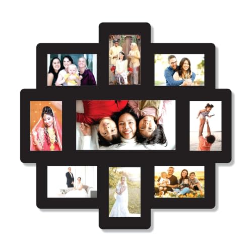 Image of Creative Arts n Frames One Piece Joint less Wooden Multi Picture Collage Photo Frame Home Decor Items Wall Decoration for living room Gift (Photo frame 9 Picture 12x6 Middle 23.5X23.5)