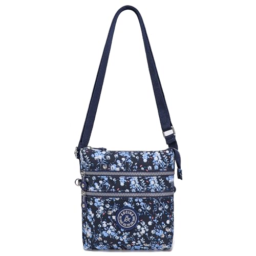 AOCINA Crossbody Purses for Women Lightweight Small Travel Bag Shoulder Purses and Handbags with Multi Zipper Pockets(Blue Tiny Flowers)