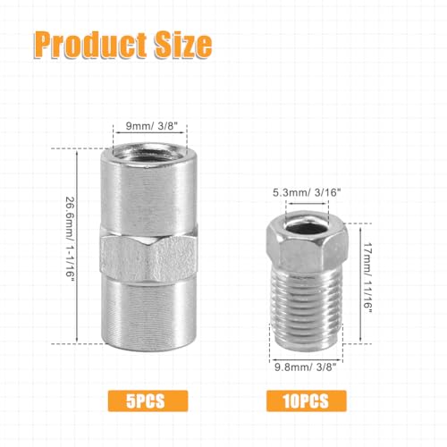 10x Verschraubung + 5x Verbinder für Bremsleitung Ø 4.75 mm, Bremsbauteile für Kraftfahrzeuge, Innengewinde Verbinder + Außengewinde Verschraubung (Silber)