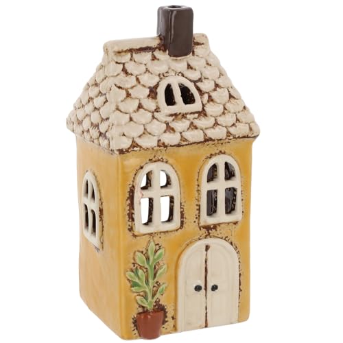 Shudehill Giftware Village Pottery Ceramic Tealight Holder Pretty Garden Floral House Pastel Collection (Garden Yellow)