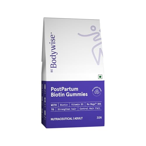 Image of Be Bodywise Biotin Hair Supplement Gummies for Postpartum Hair fall | Breastfeeding Safe | Reduces Hairfall, Strengthens Hair & Improves Density | Zinc, Folic Acid & Multivitamins | No Added Sugar, 30 Day Pack