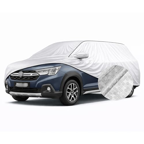 Image of SEAZEN Waterproof Car Cover for Maruti Suzuki Nexa XL6 | Dustproof, UV & Scratch Resistant Soft Cotton Lining | Triple Stitched, Mirror Pockets & Elastic Hem | Metallic Silver with Black Piping