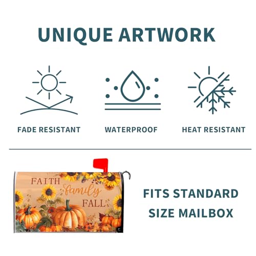 Image of Fall Mailbox Covers Magnetic Standard Size 18X21 Inch Autumn Harvest Pumpkin Decorative Mailbox Covers Magnetic Thanksgiving Maple Leaf Mailbox Post Cover Mailbox Wraps Decor for Home Garden Yard