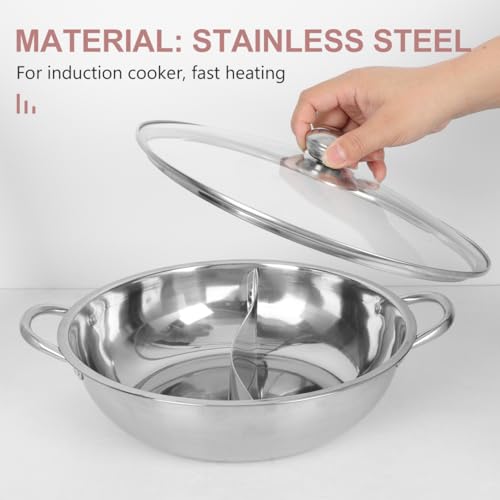Amosfun Marmite Inox Double Compartiment 11.02In Casserole Chauffante Avec Couvercle Et PoignéEs Pour Hot Pot Chinois Compatible Gaz Et Induction – Image 4