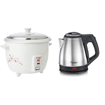 Prestige Delight PRWO 1-Litre Electric Rice Cooker (White) + Prestige Electric Kettle - PKCS 1.2 L
