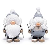 Hodao Christmas Elf Skiing Figurine Decoration – Winter Holiday Elf on Skis, Adorable Holiday Tabletop Ornament, Ski Lodge Decor, Mantel, Shelf & Table Centerpiece Christmas Decorations (Grey-2)