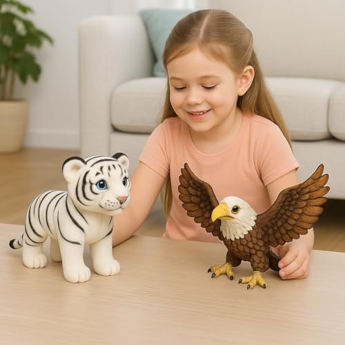 Image of White Tiger & Eagle Plush Combo Pack ? Realistic Soft Animal Toys for Kids | 25cm Tiger + 30cm Eagle | Jungle Wildlife Stuffed Toy Gift for Boys & Girls