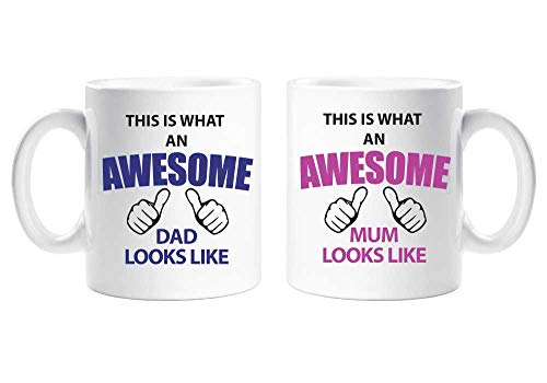 This Is What An Awesome Mum Dad Mug Set Parents Present Mum and Dad Gift New Baby Christmas Anniversary Cup Ceramic