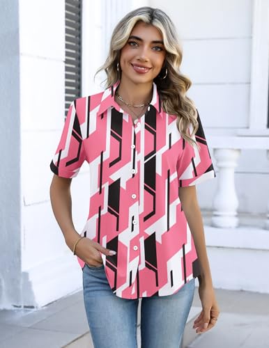 Image of Zeagoo Button Down Shirts for Women Short Sleeve Collared Tops Dressy Casual V Neck Blouses