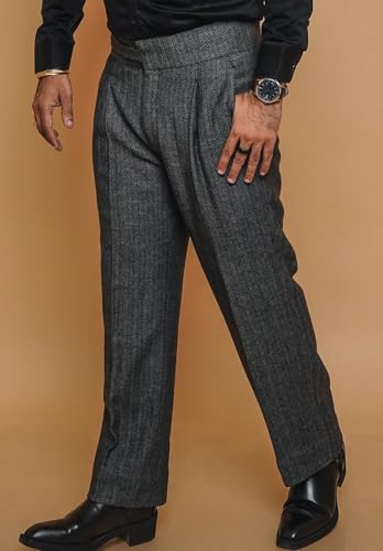 Men's Vintage Tweed Dress Pants Slim Fit Flat Front Wool Blend Trousers for Men2