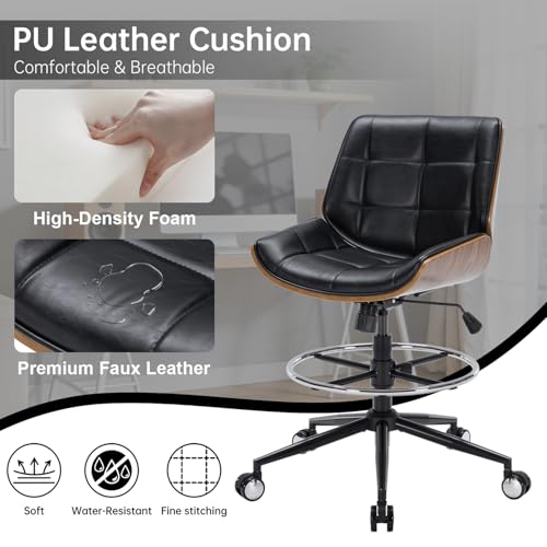 Image of Drafting Office Chair Ergonomic Executive Computer Standing Desk Chair with Adjustable Height and Footrest Ring, Drafting Chair for Counter Height Desk and Drawing (Black)