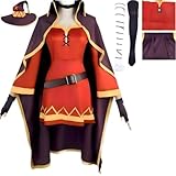 NEUVSG Megumin Cosplay Costume Dress Hat Cape Accessories Wig Set Halloween Christmas Party (Red, Medium)