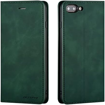 QLTYPRI Case for iPhone 7 Plus 8 Plus, Premium PU Leather Cover TPU Bumper with Card Holder Kickstand Hidden Magnetic Adsorption Flip Wallet Case Cover for iPhone 7 Plus 8 Plus - Green