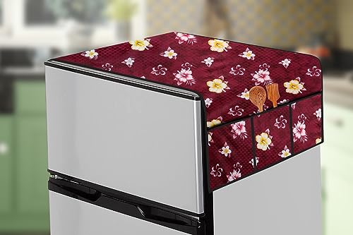 Image of The Furnishing Tree Fridge Top Cover Compatible for Samsung RR23C2F249U /HL, 215 LTR WxL 71x109 in CM Floral Pattern Red