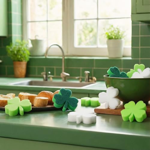 Image of Tioncy 12 Pack St. Patrick's Day Kitchen Sponges Bulk Dual Sided Scrubber Sponges Dishwashing Kitchen Cleaning Accessories for Household Supplies