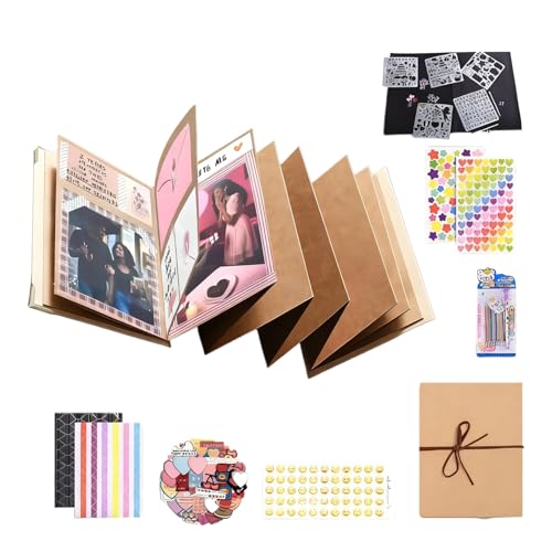 伸縮可能な折りたたみアルバム - 約15x20cm 蛇腹式スクラップブッキング用品 - 紙のメモリーブック DIYアクセサリーセット付き,ジャーナラー 結婚式 ベビーシャワー 休暇 旅行者 学生 カップル向け