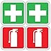 (4 - Pack) First Aid and Fire Extinguisher Label Decals | Industrial Factory Hospital Vinyl Decal Sticker | 4