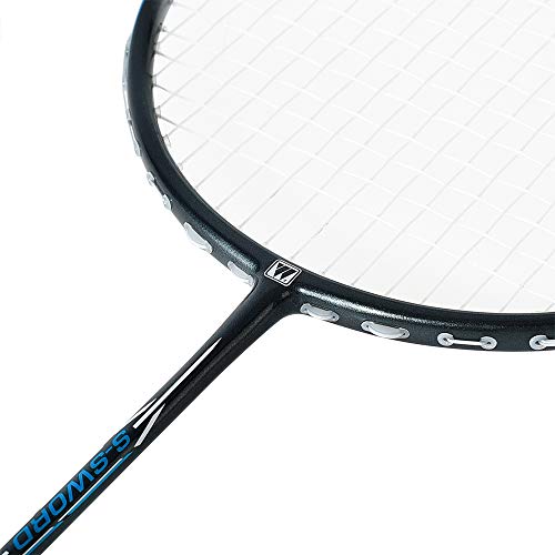 WHIZZ Anti Scratch Series Graphite Badminton Racket Set of 2 with Bag and 2 Grips (Sword Black+Red)