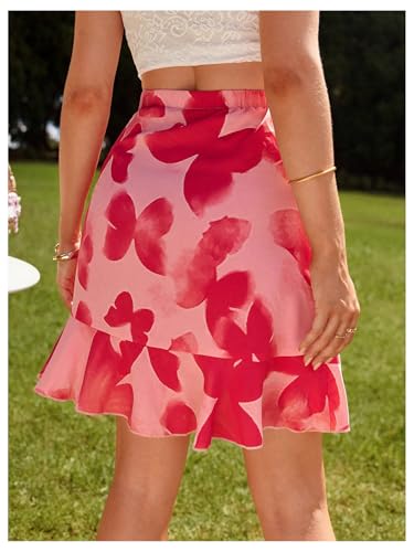 MakeMeChic Women's Butterfly Skirt Ruched Drawstring Wrap Ruffle Hem Summer Mini Skirts3