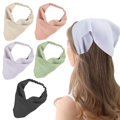 Pañuelos Elasticos Triangulares Bufanda Elástica para el Pelo Turbante Boho de Gasa para Mujeres Niñas 8 Piezas Unicolor