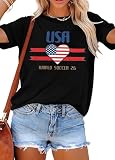 Soccer Cup 2026 Shirt for Women Country Football Shirt USA World Soccer Flag Heart Printed Short Sleeve Shirt