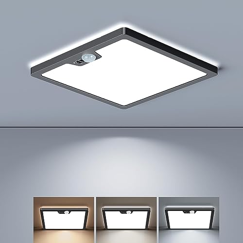 BLNAN LED Deckenleuchte mit Bewegungsmelder, 18W 1800LM Deckenlampe Bewegungssensor Innen, Warmweiß/Neutralweiß/Kaltweiß für Flur, Küche, Badzimmer, Balkon, Keller, Garage, Treppe 22cm, Schwarz