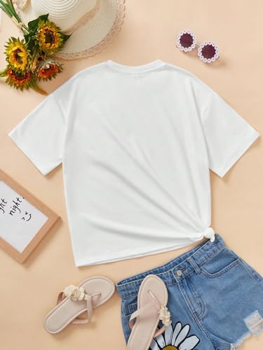 Image of Verdusa Girl's Graphic Print Short Sleeve Round Neck Tee Top Cute T Shirts White M 10Y