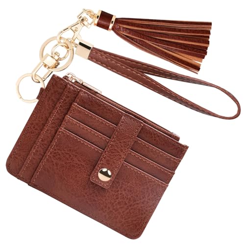 Image of KNGITRYI Small Wristlet Wallets for Women RFID Credit Card Holder Wallet Keychain Wristlet Wallet Credit Card Wallets for Women (Dark Brown)