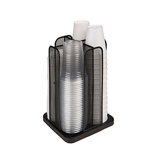 Mind Reader Carousel Cup and Lid Organizer, 4 Compartment, Black Metal Mesh