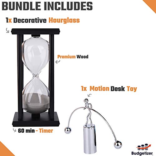 Budgetizer HGS-002 Decorative Sand Timer Clock Hourglass –With Balance Physics Motion Desk Toy Sculpture –(Light Gray) 60 Minute Productivity Hour Glass Sand Clock Timers thumb #1