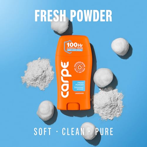 Image of Carpe Underarm Antiperspirant Deodorant for Women and Men - Clinical Strength Deodorant for Women with 100 Hour Clinically Tested Sweat and Odor Protection - Fresh Powder - 3 Pack