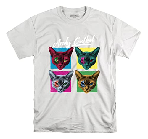 T-Shirt Popart Cat Andy Cathol au Design Imprimé Original Blanc XL