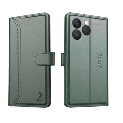 Image of AIBEX Compatible for Realme 15T 5G Flip Cover Leather Finish | Inside TPU with Card Pockets | Wallet Stand | Complete Protection Flip Case Green
