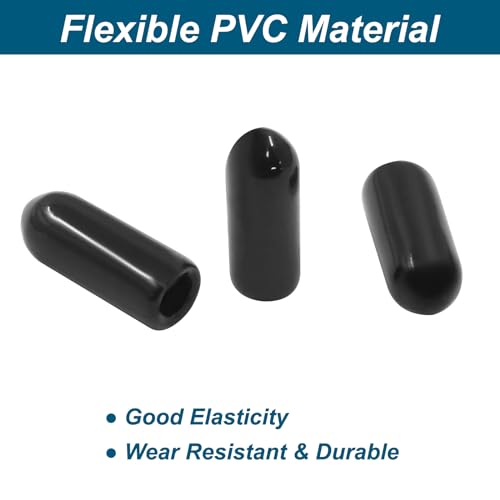 Image of 60 Pcs 3mm (1 /8 inch) Rubber End Caps Bolt Screw Protector, Black | PVC Flexible Impact Absorbing, Prevents Scuffs Dust Rust, Fits 3-3.5mm Round Tube Threads, Indoor Outdoor Use