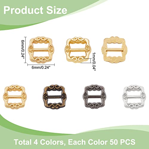 Ahandmaker 200 Pcs Sewing Mini Metal Adjuster Buckles, 4 Colors Metal Emboss Flower Pattern Tri-Glide Slides Buckle Button Webbing Slider For Diy Craft Fasteners Mini Clothing Shoe Purse Accessories #TOP1