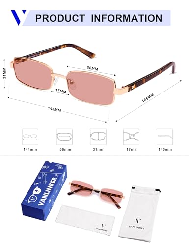Image of VANLINKER Retro Rectangle Polarized Sunglasses for Women Men Small 90s Vintage Trendy Slim Narrow Rectangular Frame VL9684