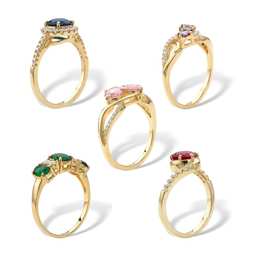 PalmBeach Yellow Gold-Plated Multi Color Simulated Gemstone and Cubic Zirconia 5 Piece Ring Set2