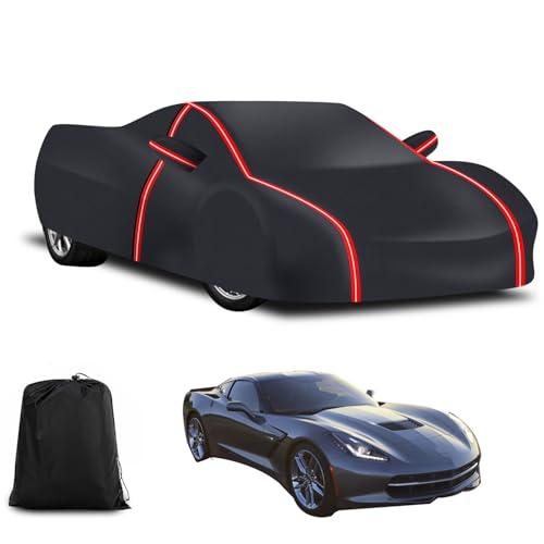 Image of Waterproof Outdoor Car Cover Compatible with Corvette C7 2014-2019 All Weather 210T Polyester with Zipper and Storage Bag Snow Rain Dustproof Sun UV Protection