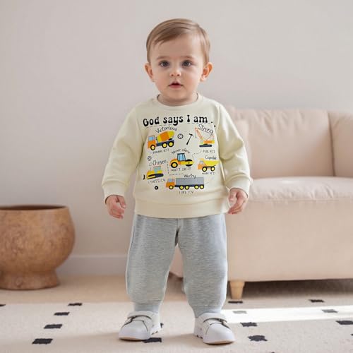 Fernvia Toddler Boy Fall Winter Clothes God Says I Am Long Sleeve Pullover Sweatshirts + Solid Joggers Pants Outfits Set3