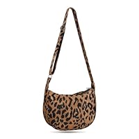 FITDON Halbmond Tasche Damen Crossbody Schultertasche, Hobo Casual Crossbody Bag Cord Umhängetasche mit verstellbarer Schultergurt, Leopard