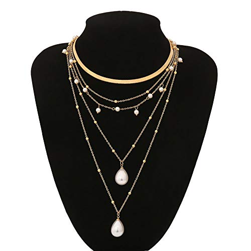 Boho 5 Tier Gold Punk Chain Layered Necklace Dainty Pearls Pearls Pendant Long Choker Necklaces for Women4