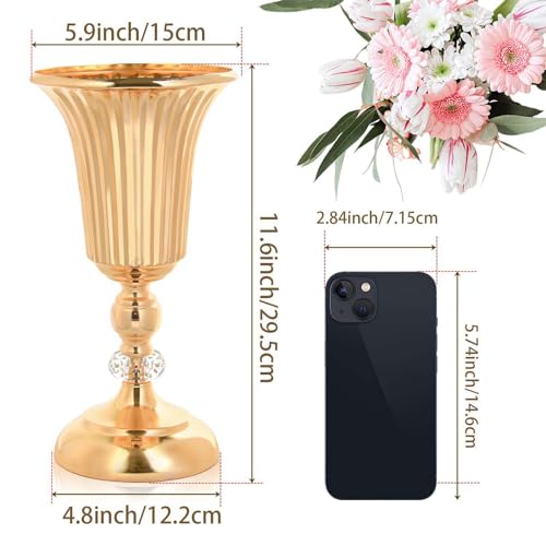 11.6 inches Metal Wedding Flower Trumpet Stripe Vases Table Centerpieces for Artificial Flower Arrangements for Anniversary Celebration/Wedding/Party/Birthday Event Aisle Home Decor - Image 4