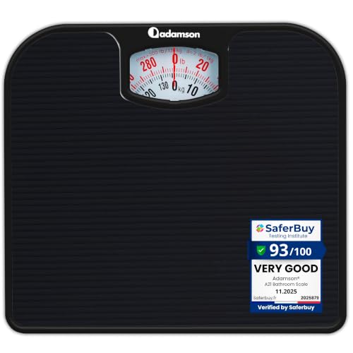 Adamson A21 Analog Bathroom Scale - Up to 136 kg - Anti-Skid Rubber Surface - Large Numbers - Black